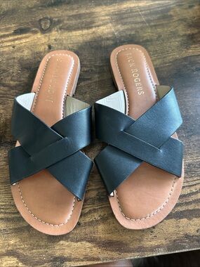 Jack Rogers Black & Tan Crisscross Slide Sandals - 7